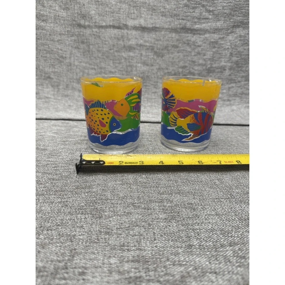 2 Vintage Multicolored Fish Plastic Cups 1990s Summer Beach Ocean